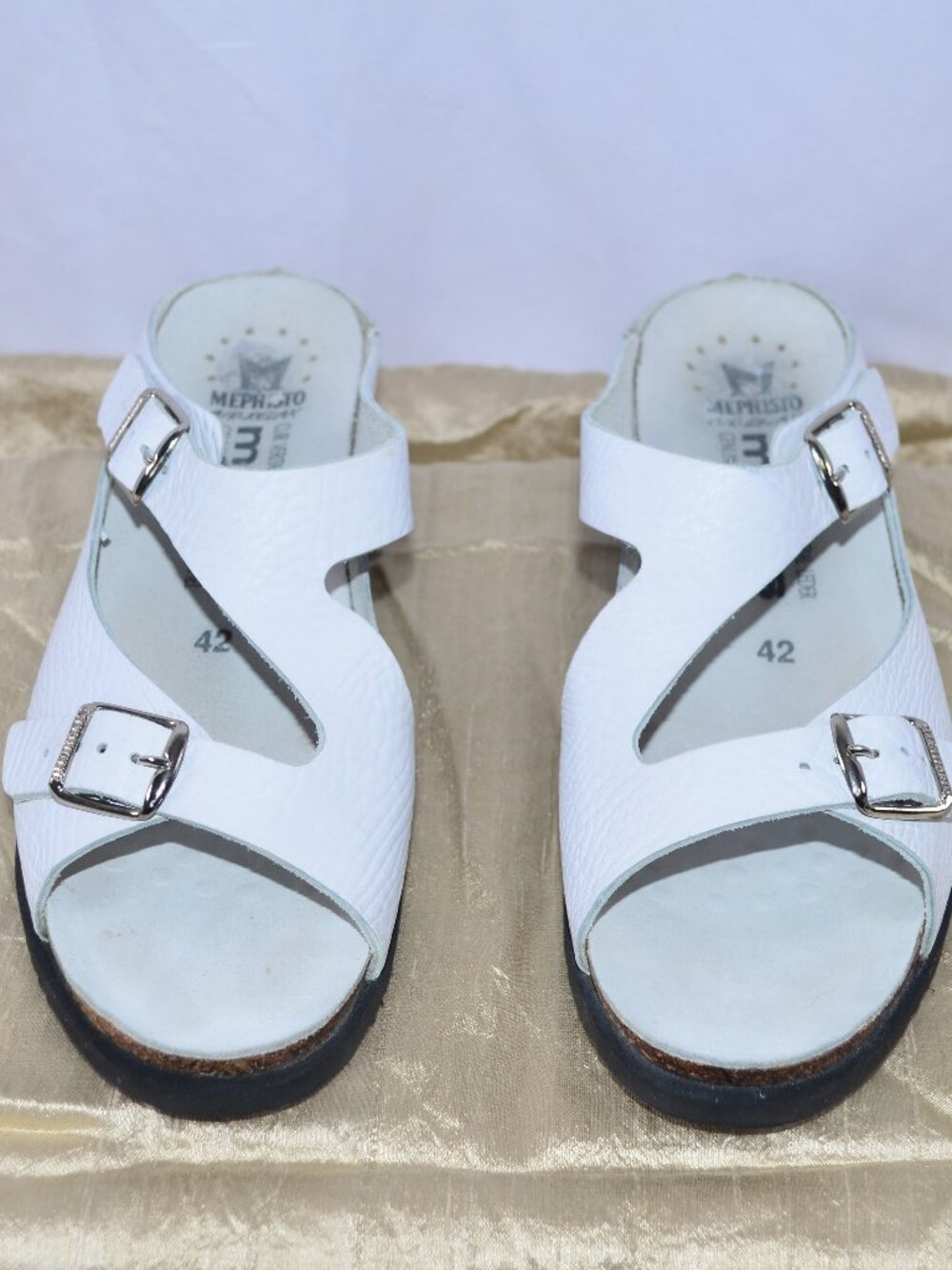 Mephisto Air Relax Elka Double Strap Buckle Slide Wedge Sandal White Size 42